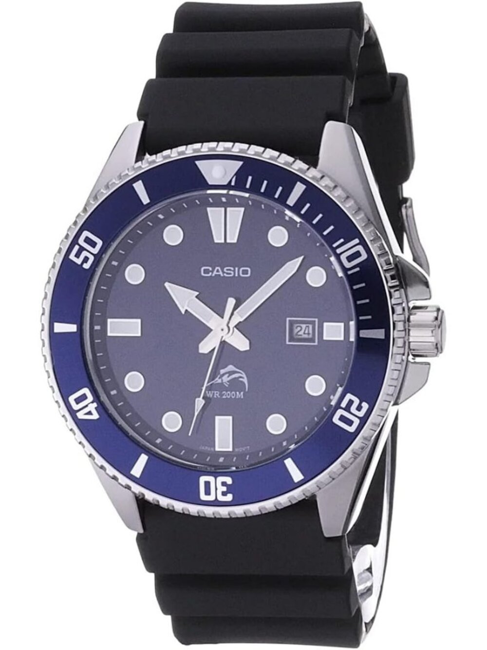 Unisex Blue Stainless Steel Case Resin Band 2 Hand Analog Date Display Watches